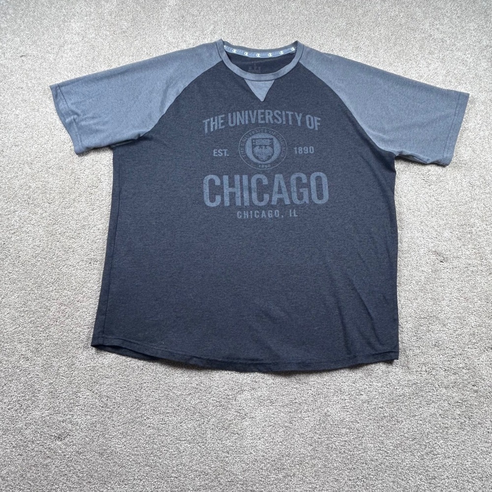 Champion University of Chicago Mens Large Gray Raglan Graphic‎ T-Shirt 1503